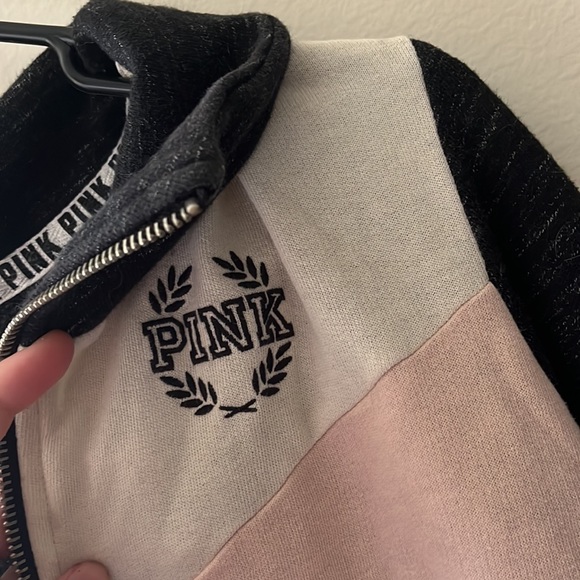 Victoria Secret PINK dark grey, pink and white hoodie/zip up jacket - Picture 2 of 4